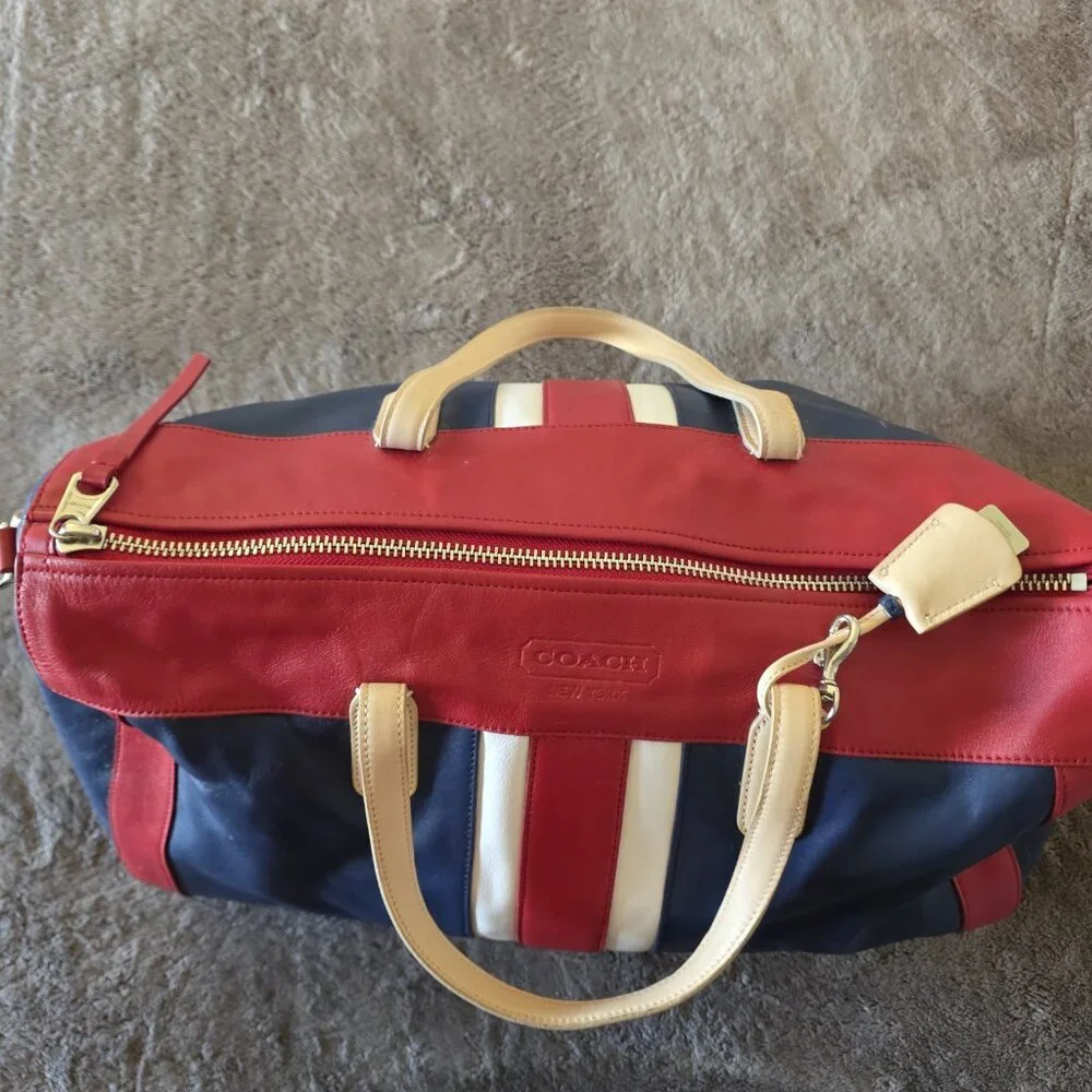 Coach Legacy Boston Weekender 23481 XL Leather Duffel Red White Blue AUTHENTIC - Picture 8 of 16